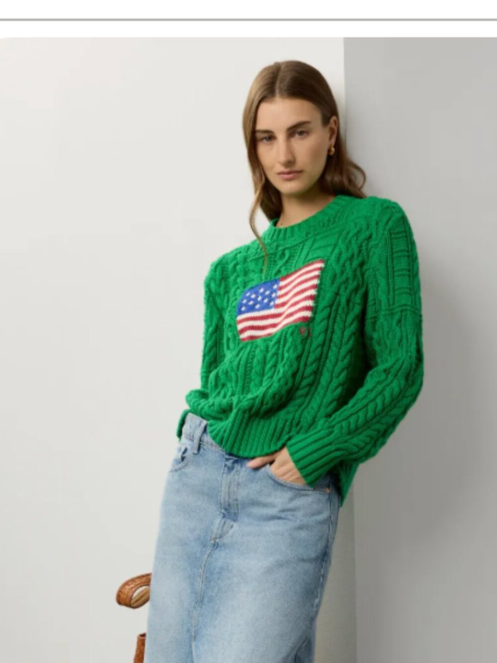 Polo Ralph Lauren Aran Flag Sweater Green Size Medium - Picture 3 of 10